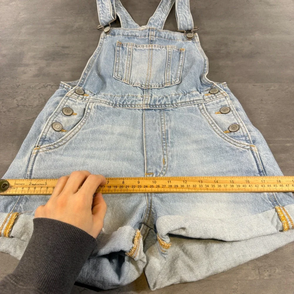 Aeropostale Denim Overalls Women XS Light Wash Cuffed Shortall 90s Style Mom Dad